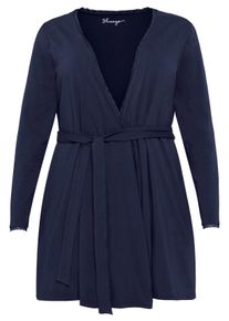 Große Größen Morgenmantel mit Spitze und zwei Taschen Gr. 52/54 blau von sheego für Damen