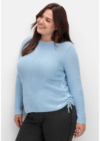 Große Größen Strickpullover mit Rippmuster und Raffung seitlich Gr. 42 blau von sheego für Damen