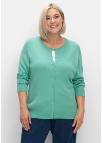 Große Größen Feinstrickjacke mit Rundhalsausschnitt und Knopfleiste Gr. 48 grün von sheego für Damen