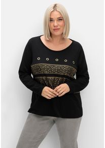 Große Größen Langarmshirt mit Ösen- und Nietenverzierung Gr. 56 schwarz von sheego für Damen
