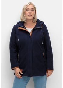Große Größen Fleecejacke mit Kapuze und Kontrastdetails Gr. 44 blau von sheego für Damen