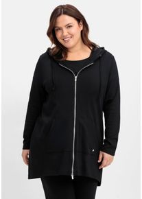 Große Größen Longshirtjacke mit Kapuze und Kängurutasche Gr. 56/58 schwarz von sheego für Damen