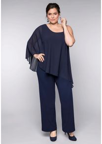 Große Größen Overall im Lagenlook mit Fledermausärmel Gr. 56 blau von sheego für Damen