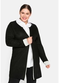 Große Größen Strickjacke mit kontrastfarbenen Streifen, Feinstrick Gr. 44/46 schwarz gestreift von sheego für Damen