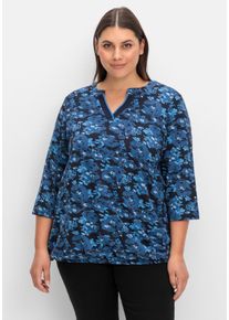 Große Größen 3/4-Arm-Shirt mit floralem Alloverdruck Gr. 52/54 blau geblümt von sheego für Damen