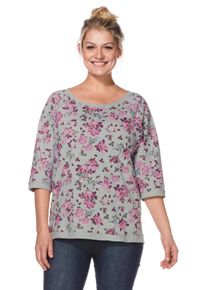 Große Größen Sweatshirt Gr. 56/58 grau geblümt von sheego für Damen