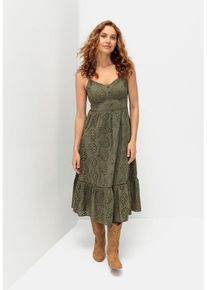 Lascana Midikleid beige Gr. 42 für Damen. Mit V-Ausschnitt. Figurumspielend. Nachhaltig.
