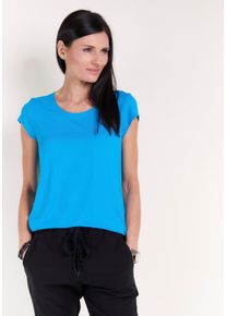 Seidel Moden Damen T-Shirt, blau, casual, Gr. 46, unifarben, Jersey, Obermaterial: 96% Viskose, 4% Elasthan, Shirts, mit Kappenärmel, MADE IN GERMANY