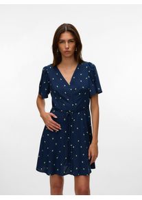 Véro Moda VERO MODA Damen Minikleid "VMALBA SS SHORT DRESS WVN NOOS"navy blazer aop:lemons, modisch, Gr. XS, bedruckt, Web, Obermaterial: 100% Viskose,