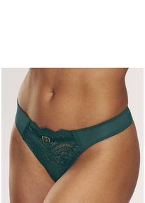 Lascana String 'Eleonora' tannengrün Gr. 32/34 für Damen. Mit Spitze, Schmuckelement. Körpernah