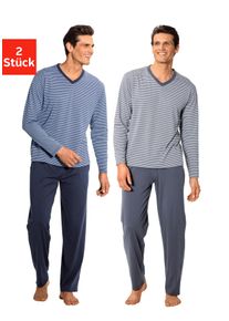 Le Jogger Herren Pyjama, Gr. 44, blau, Single Jersey, Obermaterial: 100% Baumwolle, gestreift, Basic, Homewear-Sets, Schlafanzug mit garngefärbten