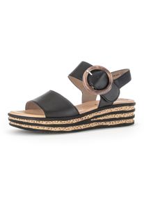 Gabor Damen Keilsandalette, Gr. 42, schwarz, Glattleder, unifarben, klassisch, Schuhe, Sommerschuh, Riemchensandale, Klettverschluss unter der