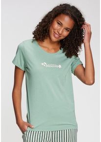 s.Oliver Pyjamaoberteil grün Gr. 32/34 für Damen. Rundhals und Print. Basic. Nachhaltig.