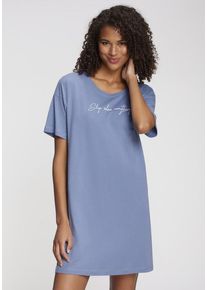 Vivance Dreams Nachthemd blau Gr. 32/34 für Damen. Rundhals und Druck. Basic. Nachhaltig.