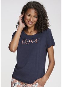 Vivance Dreams T-Shirt blau Gr. 32/34 für Damen. Rundhals und Print. Bequem. Nachhaltig.