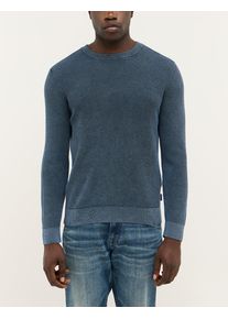 Rundhalspullover Mustang "Style Elliot", Herren, Gr. M, schwarz saphire, Strick, Obermaterial: 100% Baumwolle, unifarben, regular fit normal, Rundhals, B&uuml;ndchen, Pullover Rundhalspullover