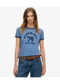 Superdry Damen Athletic Essentials Beach Graphic Ringer T-shirt Blau - Gr&ouml;&szlig;e: 42 21024220001359EJ020