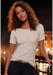 Lascana Rundhalsshirt 'mit feiner Glitzereinfassung' beige Gr. 32/34 für Damen. Tiefer Rundhals und Glitzerdetails. Bequem. Nachhaltig.