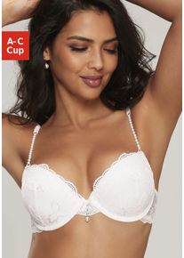 Lascana Damen Push-up-BH, Gr. 75, beige, Spitze, Obermaterial: 60% Polyamid, 35% Polyester, 5% Elasthan, sexy, BHs, mit femininen Perlendetails, sexy
