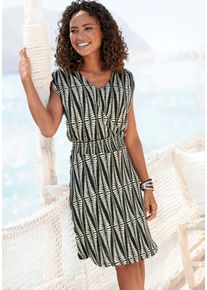 Lascana Damen Jerseykleid, schwarz, modisch, Gr. 34, bedruckt, Jersey, Obermaterial: 100% Viskose, Kleider, mit breitem Smokbund, kurzes Sommerkleid