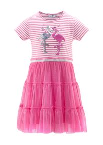happy girls Mädchen Midikleid, pink, casual, Gr. 104, bedruckt, Tüll, Obermaterial: 95% Baumwolle, 5% Elasthan. Futter: 100% Baumwolle. Unterteil: