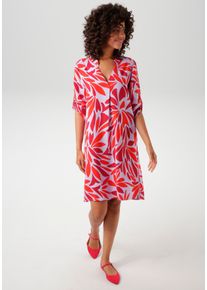 Aniston CASUAL Damen Blusenkleidflieder, dunkelrot, orangeot, casual, Gr. 46, bedruckt, gemustert, Web, Obermaterial: 100% Viskose, Kleider, mit