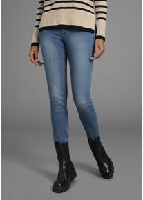Slim-fit-Jeans Arizona "Bund mit seitlichem Gummizugeinsatz", Damen, Gr. 100, K + L Gr, blau (blau used), Denim/Jeans, Obermaterial: 98% Baumwolle, 2% Elasthan, Basic, slim fit lang, Jeans Slim-fit-Jeans, schmale Passform, R&ouml;hrenjeans, Used-Waschung, hohe Leibh&ouml;he, Topseller