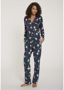 s.Oliver Pyjama blau Gr. 40/42 für Damen. Mit V-Ausschnitt. Bequem