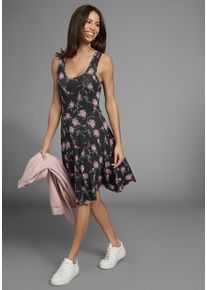 Laura Scott Damen Sommerkleid, schwarz, feminin, Gr. 32, geblümt, Jersey, Obermaterial: 95% Viskose, 5% Elasthan, Kleider, figurbetonte Passform,