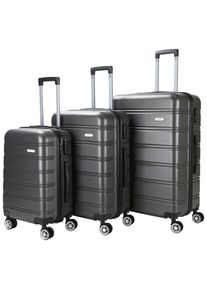 Novel Reisekofferset, Dunkelgrau, Metall, Kunststoff, 3-teilig, Zahlenschloss, h&ouml;henverstellbarer Teleskopgriff, 360&deg;-Rollensystem, Tragehenkel, Netzfach, Freizeit, Koffer & Taschen, Reisekoffer-Sets