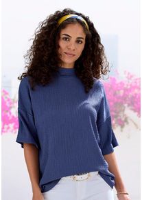 Lascana Kurzarmshirt 'mit Stehkragen' blau Gr. 32/34 für Damen. Lässig Geschnitten. Nachhaltig.