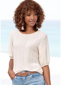 Vivance Kurzarmshirt 'mit Lochstickerei' mehrfarbig Gr. 36/38 für Damen. Mit Rundhals. Lässig Geschnitten. Nachhaltig.