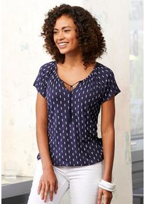 Vivance Kurzarmshirt 'mit leicht gerafftem Ausschnitt' mehrfarbig Gr. 32/34 für Damen. Rundhals und Bänder. Bequem. Nachhaltig.