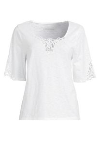 LANDS' END Flammgarn-Shirt mit Lochspitze, Damen,  Wei&szlig;, Baumwolle, by Lands' End