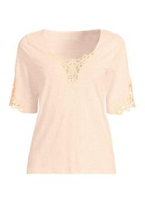 LANDS' END Flammgarn-Shirt mit Lochspitze, Damen,  Pink, Baumwolle, by Lands' End