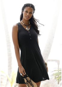 Lascana Strandkleid schwarz Gr. 36 für Damen. V-Ausschnitt und Kunststoffknöpfe. Figurumspielend