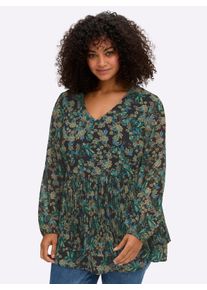 sheego by Joe Browns sheego Große Größen Tunika aus Chiffon, mit Plisseefalten, schwarz-bedruckt, Größe 58 - Damen