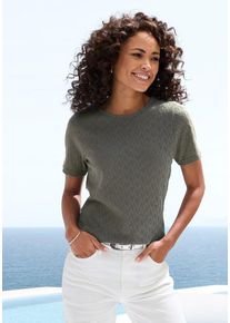 Vivance Kurzarmshirt 'mit modischem Ajour-Muster' graugrün Gr. 32/34 für Damen. Mit Rundhals. Figurumspielend