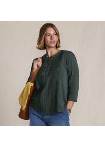 LANDS' END Shirt aus Baumwoll/Modalmix mit Lochstickerei mit 3/4-&Auml;rmeln, Damen,  Gr&uuml;n, Baumwolle Modal, by Lands' End