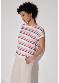 Street One Damen Shirttopmoonstone sand, casual, Gr. 36, gestreift, Jersey, Obermaterial: 80% Polyester, 20% Viskose, Tops, mit Streifenmuster