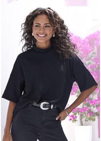Lascana Kurzarmshirt 'mit Stehkragen' schwarz Gr. 32/34 für Damen. Lässig Geschnitten. Nachhaltig.
