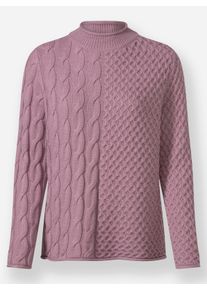 sheego Gro&szlig;e Gr&ouml;&szlig;en Stehkragenpullover im Strickmuster-Mix, mauve, Gr&ouml;&szlig;e 52 - Damen
