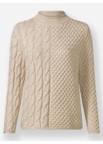 sheego Gro&szlig;e Gr&ouml;&szlig;en Stehkragenpullover im Strickmuster-Mix, sand, Gr&ouml;&szlig;e 38 - Damen