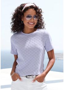 Vivance Kurzarmshirt 'mit modischem Ajour-Muster' blau Gr. 32/34 für Damen. Mit Rundhals. Figurumspielend