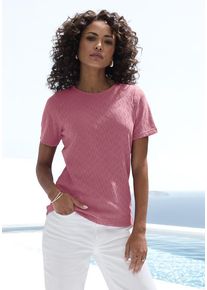 Vivance Kurzarmshirt 'mit modischem Ajour-Muster' pink Gr. 32/34 für Damen. Mit Rundhals. Figurumspielend