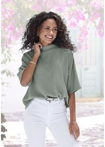 Lascana Kurzarmshirt 'mit Stehkragen' grün Gr. 32/34 für Damen. Lässig Geschnitten. Nachhaltig.