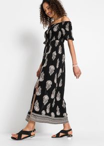 bonprix Carmen-Kleid aus flie&szlig;ender Viskose, schwarz, Gr.50, Sommerliches Maxikleid mit Schlitz, aus Viskose