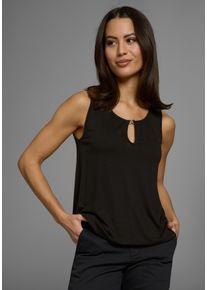 Laura Scott Damen Tanktop, schwarz, feminin, Gr. 46, unifarben, Single Jersey, Obermaterial: 95% Viskose, 5% Elasthan, Tops, mit dezenten Raffungen
