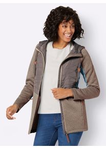 Casual Looks Damen Strickfleecejacke, beige, Gr. 44, gemustert, mehrfarbig, 100% Polyester, Webware:100% Polyester, Jacken
