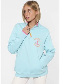 Zwillingsherz Damen Troyer "Strandglück", blau, modisch, Gr. S, Sweatware, Obermaterial: 50% Baumwolle, 50% Polyester, Pullover, mit Stickereien auf
